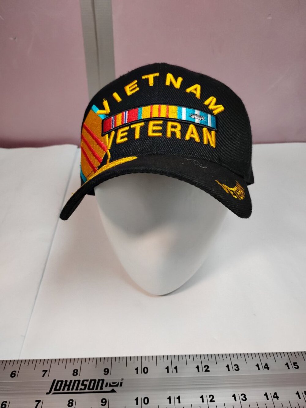 Vietnam Veteran Black Snapback Hat Cap Embroidered Military Ribbon USA Warriors